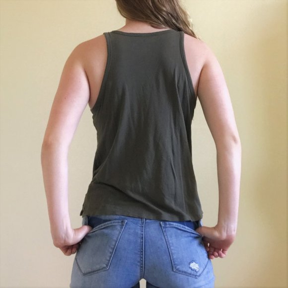 American Eagle Olive Green Pocket Tank Top - Picture 3 of 5